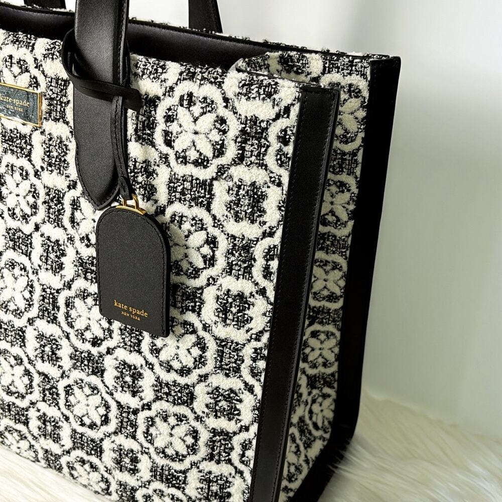 NWT Kate Spade Manhattan Spade Flower Monogram Tweed Large Tote Purse - Picture 7 of 12